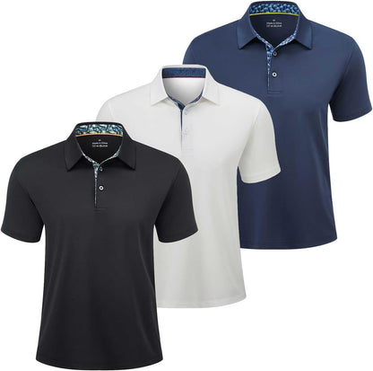 3 Pack Mens Polo Shirts Short Sleeve Dry Fit Golf Business Casual